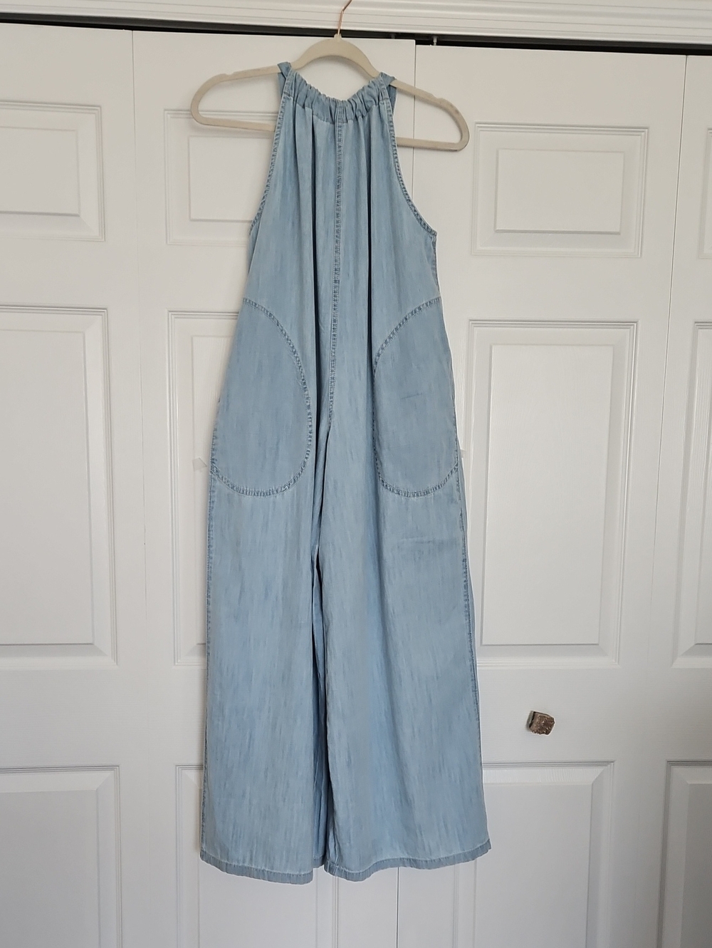 We The Free 100% Cotton Light Blue Wide Leg Denim Jumpsuit Sz. Small